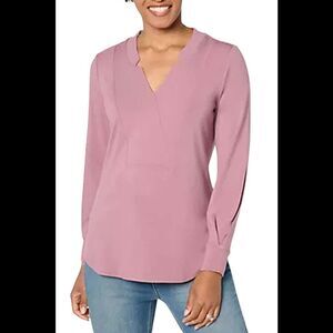 BEAUTIFUL by Lawrence Zarian Women's Notched V-Neck Long Slv Top Mauve - Regular